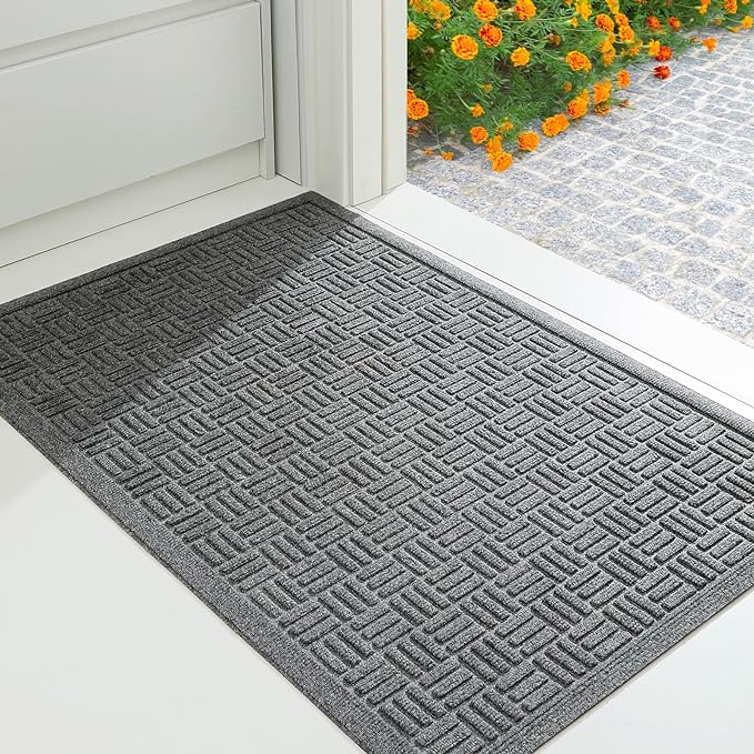 Mibao Front Door Mat Indoor Outdoor Entrance, Dirt Trapping Waterproof All-Season, All-Weather Doormat, Non-Slip Durable Natural Rubber Low Profile Easy Clean Patio Entrance Mat, 47" x 31.5", Grey