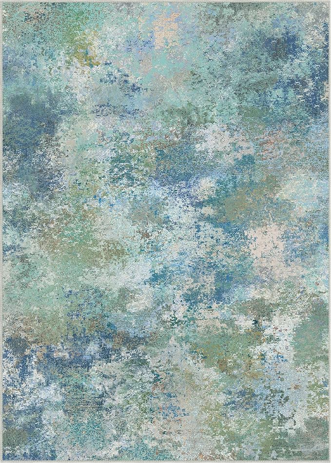 BEIMO Area Rugs 10x14 for Living Room Bedroom, Modern Abstract Machine Washable Rug, Large Soft Low Pile Floor Carpet with Non Slip Backing for Dining Room, Blue Green