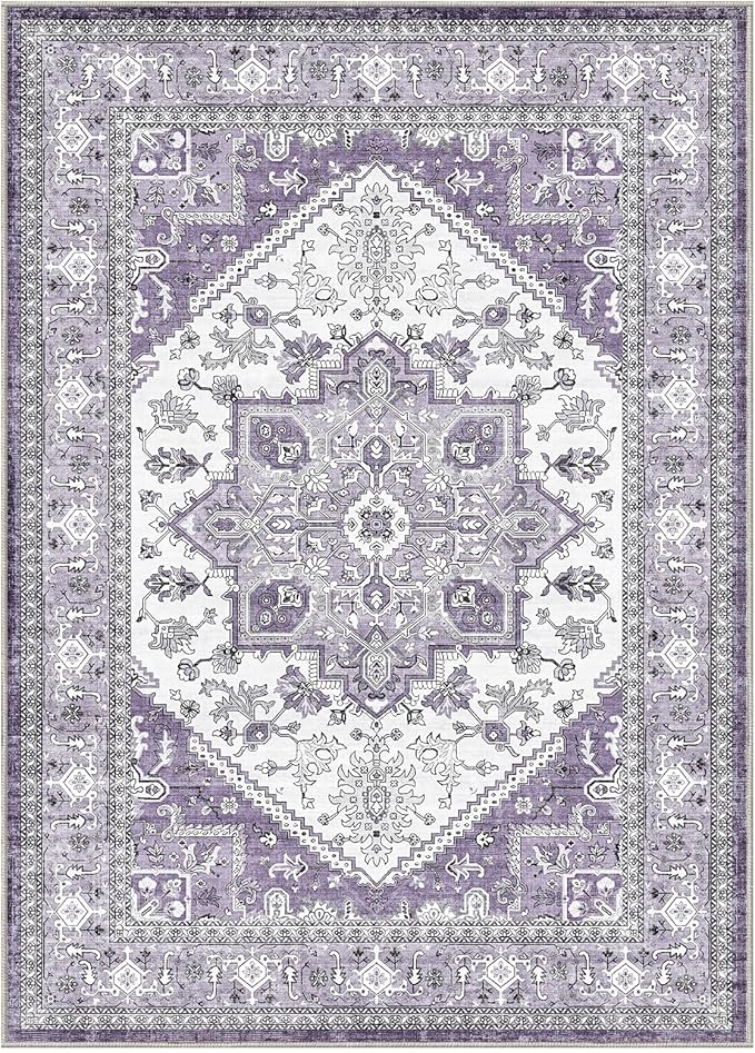 OPPODREAM Soft 6x9 Area Rugs, Washable Rug 6x9 with Non Slip Backing, Faux Cashmere Low-Pile 6 x 9 Carpet, Purple