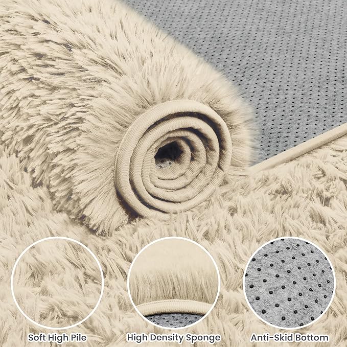 5x7 Area Rugs for Living Room Rug: Soft Fluffy Shag Beige Rugs for Bedroom, Non-Slip Large Fuzzy Plush Rug Indoor Floor Carpet for Nursery Kids Boys Girls Room, Dorms, Playroom, Modern Home Decor