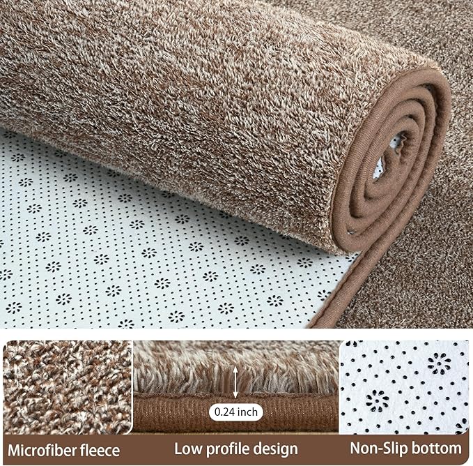 AROGAN Washable 5×7 Living Room Rug, Modern Area Rugs with Soft Memory Foam for Bedroom, Minimalist Non-Slip Indoor Floor Carpet for Dining Room Office Kids Playroom Decor, Matte Brown