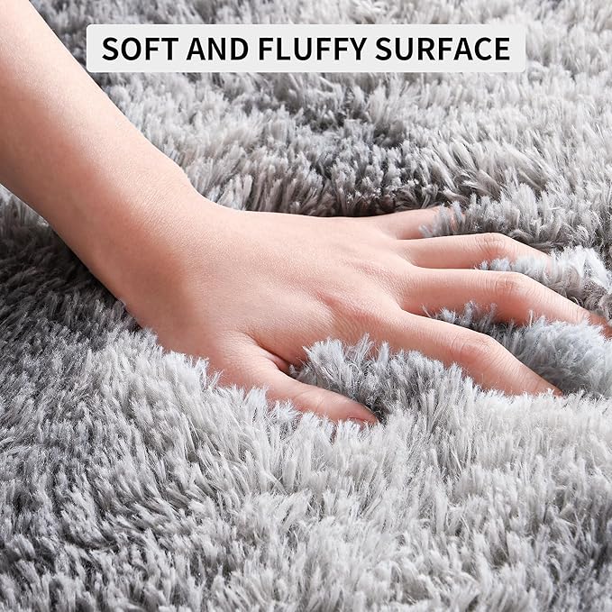 Tepook Area Rugs 9x12 for Living Room, Super Soft Fluffy Rugs for Bedroom, Modern Shaggy Rug Fuzzy Carpets for Kids, Plush Indoor Nursery Home Decor Rug with Non-Slip Bottom, Tie-Dyed Light Grey