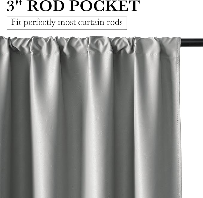 RYB HOME Bedroom Blackout Curtains 54 inches Long, 100% Blackout Thermal Insulated Noise Reducing Curtains for Living Room Nursury, 42 inches Wide by 54 inches Long, Silver Grey