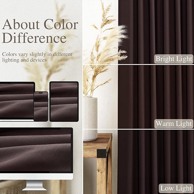 Coffee Brown Linen Curtains 132 Inch Length for Living Room Light Filtering Semi Sheer Curtain Back Tab Modern Rustic Home Decor Neutral Drapes Floor to Ceiling High Window for Bedroom 52x132,2 Panels