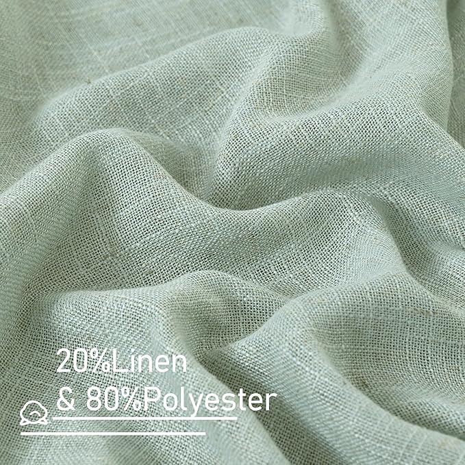 LAMIT Light Sage Linen Curtains 84 inch Length 2 Panels, Light Filtering Semi Sheer Panels Back Tab and Rod Pocket Neutral Drapes for Bedroom/Living Room, 34 x 84 Inch
