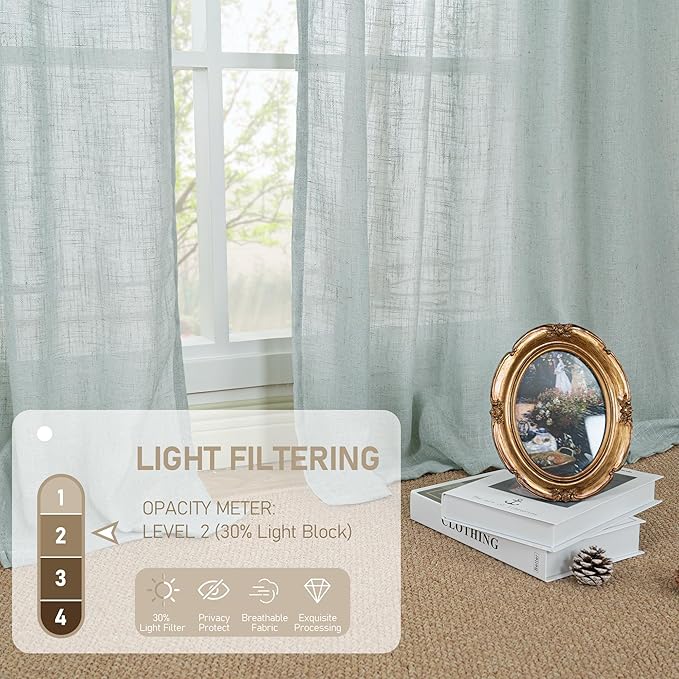 LAMIT Linen Blended Curtains for Bedroom, Faux Linen Textured Light Filtering Drapes Back Tab and Rod Pocket Boho Burlap Panels for Farmhouse/Living Room, 2 Panels, 52 x 72 Inch, Greyish Blue