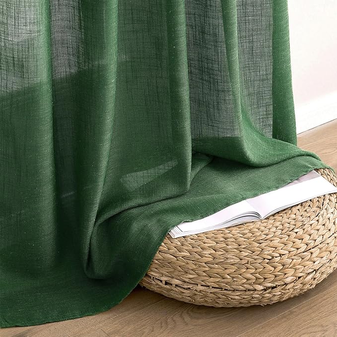 MIULEE Emerald Green Linen Curtains 72 Inch Length for Bedroom Living Room, Soft Thick Linen Textured Window Drapes Semi Sheer Light Filtering Back Tab Rod Pocket Burlap Look Christmas Decor, 2 Panels