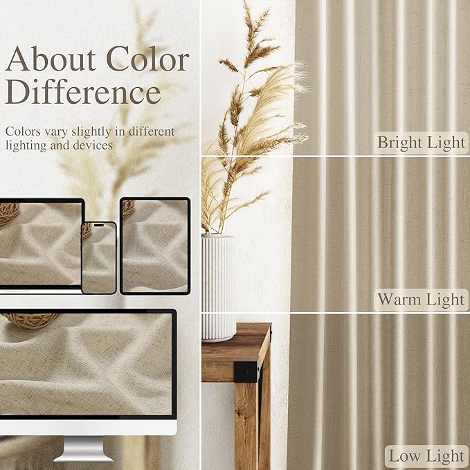 Eggshell Beige Linen 112 Inch Curtains for Living Room Light Filtering Semi Sheer Curtain Back Tab Rustic Farmhouse Decor Burlap Elegant Drapes Floor to Ceiling High Window for Bedroom 52x112,2 Panels