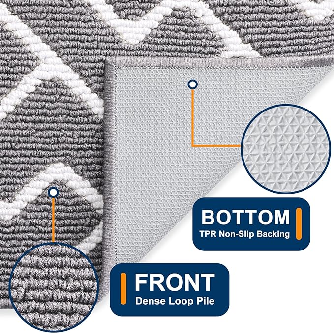 OLANLY Front Door Mat, Non-Slip Rubber Backing, Dirt Resistant and Absorbent, Washable, Easy to Clean Low-Profile Indoor Doormat for Back Door, Entryway, Inside Entrance, 59x23, Grey