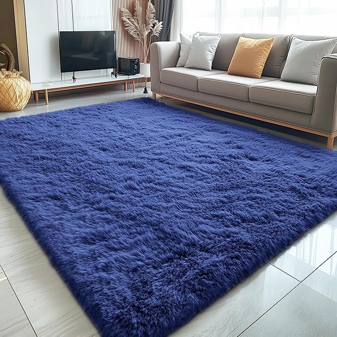 OLANLY 10x12 Machine Washable Large Area Rugs for Living Room, Bedroom, Soft Fluffy Shaggy Bedside Rug, Indoor Floor Carpet for Kids Girls and Boys, Dorms, Nursery, Home Decor Aesthetic, Navy Blue