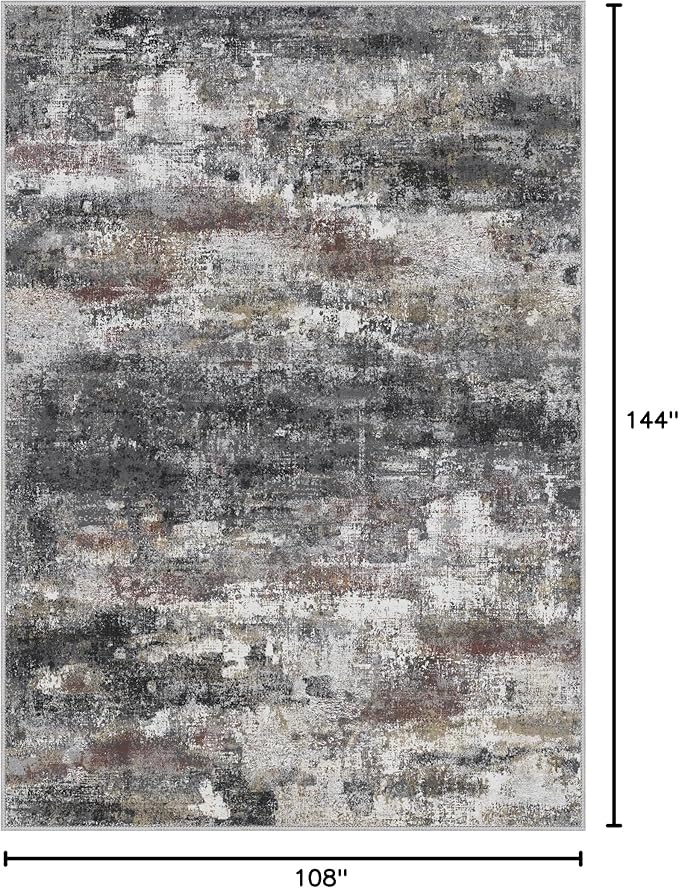Area Rugs 9x12 for Living Room Bedroom, Large Modern Abstract Machine Washable Soft Dark Gray Rug, Floor Carpet with Non Slip Backing for Dining Room