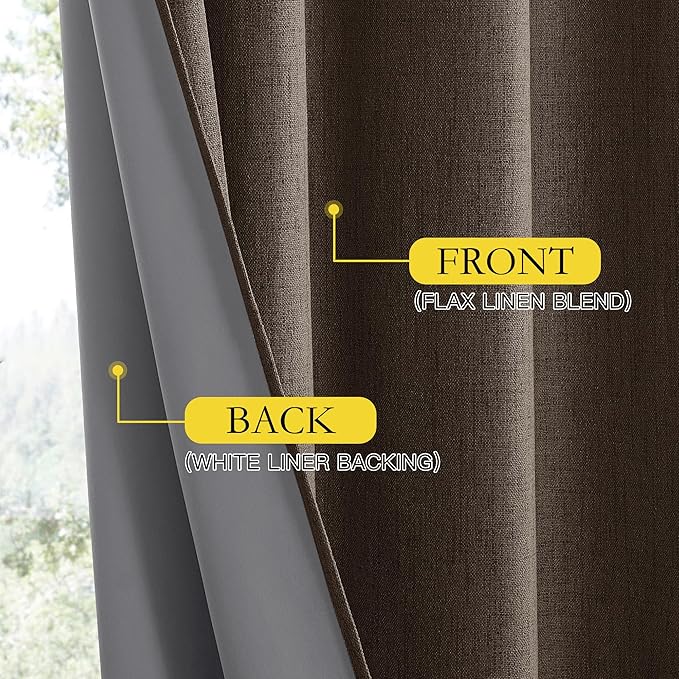 NICETOWN Coffee Vintage Linen 100% Blackout Curtains for Living Room, Thermal Insulated Curtains 84“ Long, Noise Reducing Window Treatment Drapes for Hall Room, 52" Wide Per Panel, Set of 2