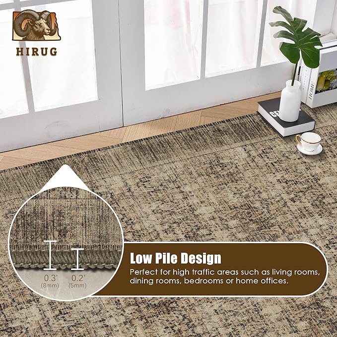 Washable Area Rug 3' x 5 ' Vintage Traditional Persian Mat - Foldable Distressed Non-Slip Machine Washable Carpet for Living Room Bedroom Kitchen Home Decor - Mocha and Taupe