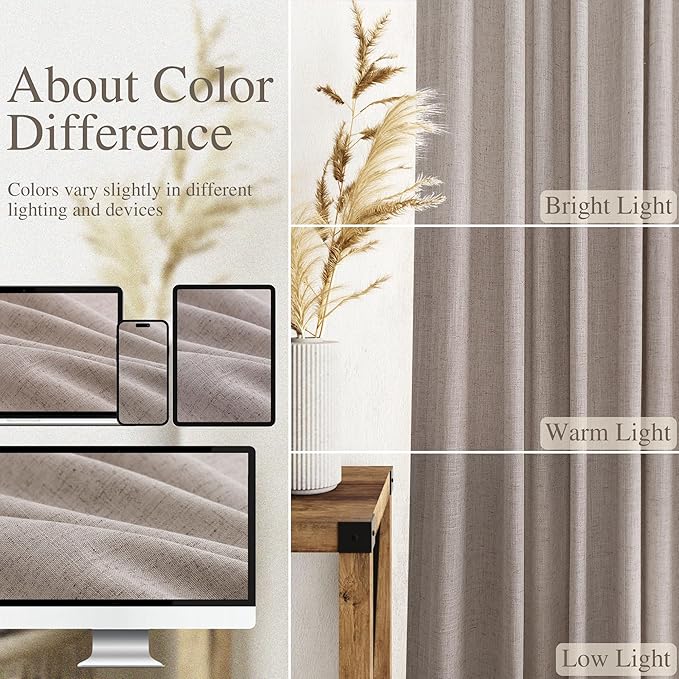 Brownish Grey Linen Curtains 84 Inches Long for Bedroom Back Tab Light Filtering Privacy Semi Sheer Curtains Modern Farmhouse Decor Cotton Textured Curtain for Living Room 2 Panels Set 52x84 Inch