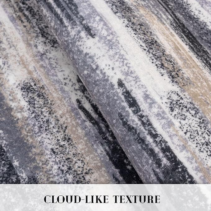 Lansny Modern Abstract 8x10 Large Machine Washable Living Room Rug Non-Slip Soft Bedroom Area Rug Grey Black Multi Ultra Thin Print Faux Wool Carpet Throw Rugs for Nursery Playroom Dining Room Indoor