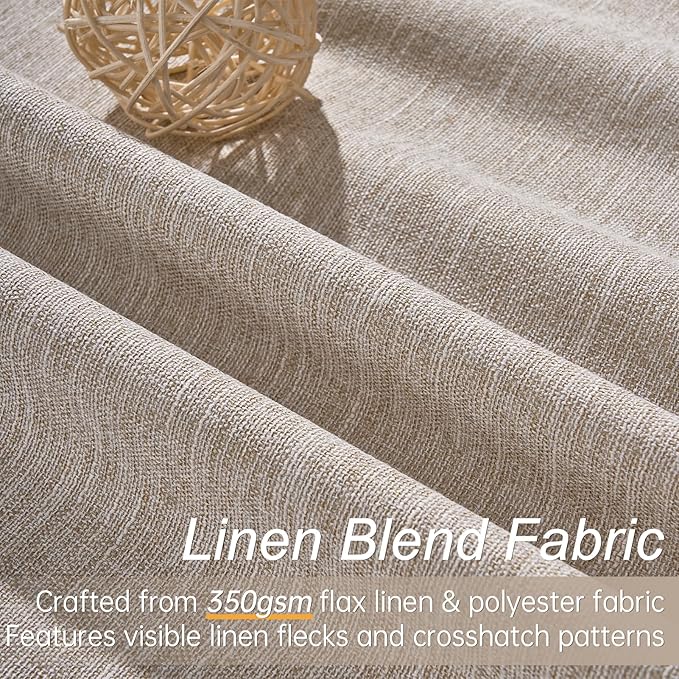 Linen Blackout Curtains 120 Inches Long for Bedroom 100% Black Out Luxury Farmhouse Ceiling Track Curtains with Hooks Drapes for Sliding Glass Patio Doors Inside 10 ft Large Window (W52 xL120 2Panels)