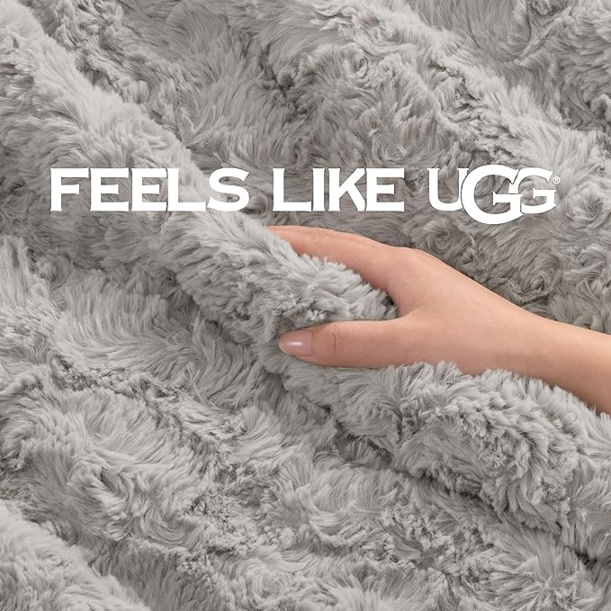 UGG Adalee Faux Fur Full/Queen Blanket, Double-Sided Fluffy Blanket, Cozy Oversized Throw for Couch, Washable Bedding for Full or Queen Bed, Luxury Home Decor, 90" x 90", Seal Grey