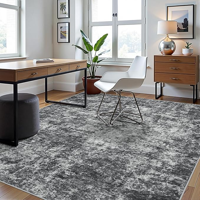 10x14 Area Rugs for Living Room Rug Washable: Abstract Large Rug Indoor Modern Carpet Non Slip for Dining Room Bedroom Nursery Home Office Black Grey