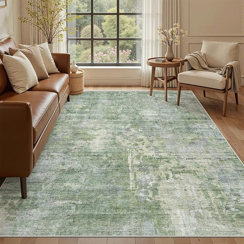 Area Rug 6x9 Abstract Rugs for Living Room 6 x 9 Washable Rugs Green Non Slip Low Pile Rugs for Bedroom Dining Room Foldable Thin