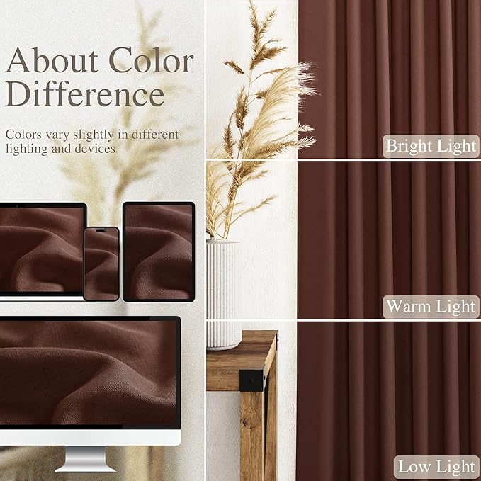 Rustic Brown Linen Curtains 84 Inch Length 2 Panels Set for Living Room Rod Pocket Back Tab Light Filtering Window Drapes for Bedroom Dining Room Protect Privacy Modern Farmhouse Decor 52x84
