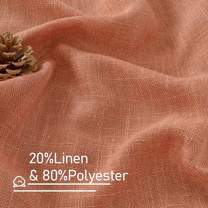 LAMIT Light Filtering Linen Curtains 63 inches Long for Bedroom, Linen Textured Semi Sheer Back Tab and Rod Pocket Terracotta Boho Drapes for Living Room, 2 Panels, 60 x 63 Inch