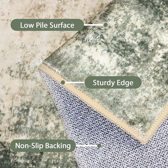 BEIMO Area Rugs 5x7 for Living Room Bedroom, Modern Abstract Machine Washable Rug, Large Soft Low Pile Floor Cover with Non Slip Backing for Dining Room, Grey/Dark Green