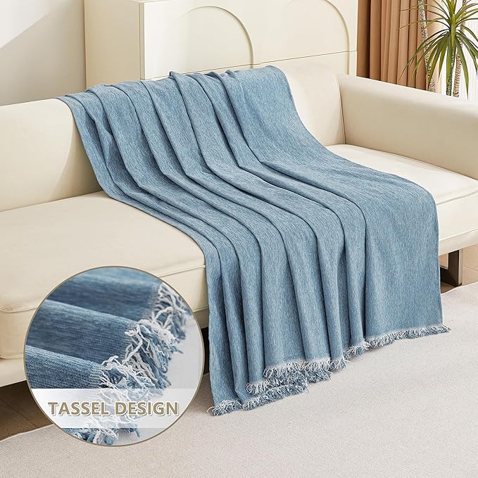 MYSKY HOME Couch Cover Sofa Covers, Sectional Couch Covers for 2 Cushion Couch Sofa, Chenille Sofa Slipcovers, Futon Covers, Machine Washable, Soft Furniture Protector for Kid, 91" x 118", Blue