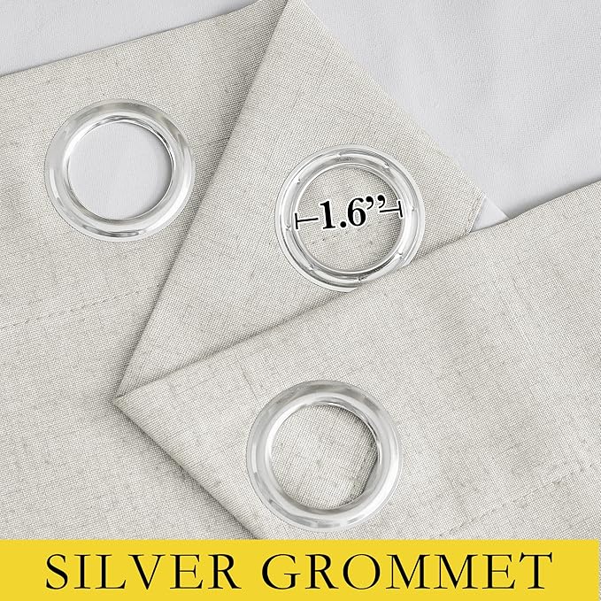 NICETOWN 100% Absolutely Blackout Linen Curtains with Thermal Insulated White Liner, Ivory, W52, 2 Pieces, Noise Reducing Textured Linen Look Curtains for Windows 102 inch Length for Classroom