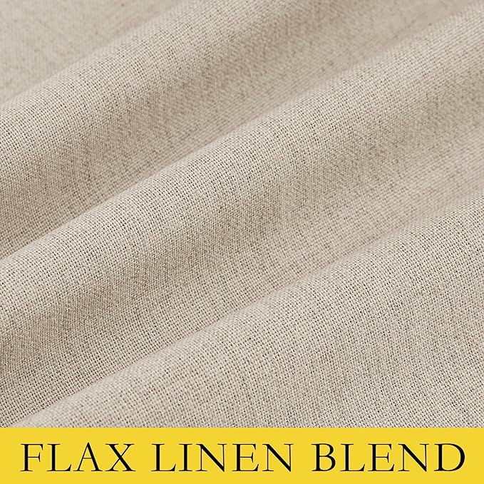 NICETOWN Cream 100% Blackout Linen Curtains 84 inch Long Burg for Living Room, 1 Pair, 62" Width Each Panel, Farmhouse Thick Completely Blackout Window Treatment Thermal Insulated Drapes