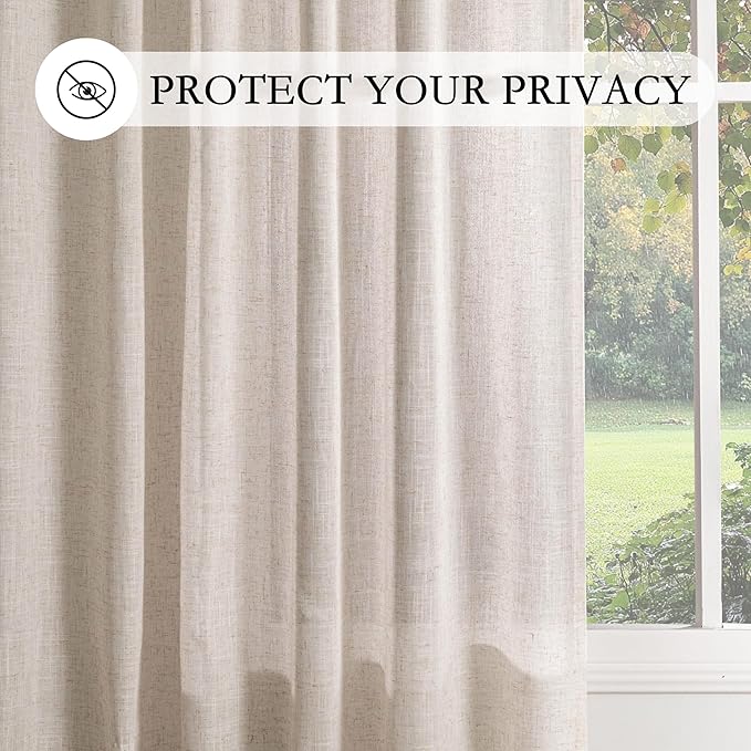 MYSKY HOME Boho Curtains 72 Inch Length, Natural Linen Semi Sheer Drapes for Window Decoration Door Curtain Panels Privacy Shade Burlap Farmhouse Rustic Style for Doorways, 50" x 72", 2 Panels