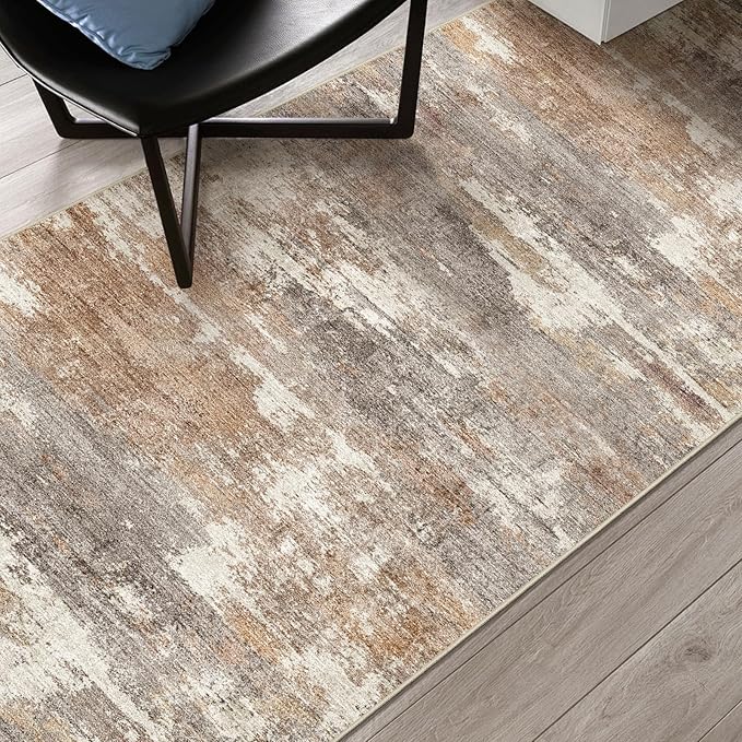 2'6''x12' Washable Kitchen Runner Rug: Modern Abstract Runners for Hallway Soft Non Slip Rugs with Rubber Backing Low Pile Thin Floor Carpet for Entryway Bedroom Bathroom Indoor(Brown/Brick,2'6''x12')