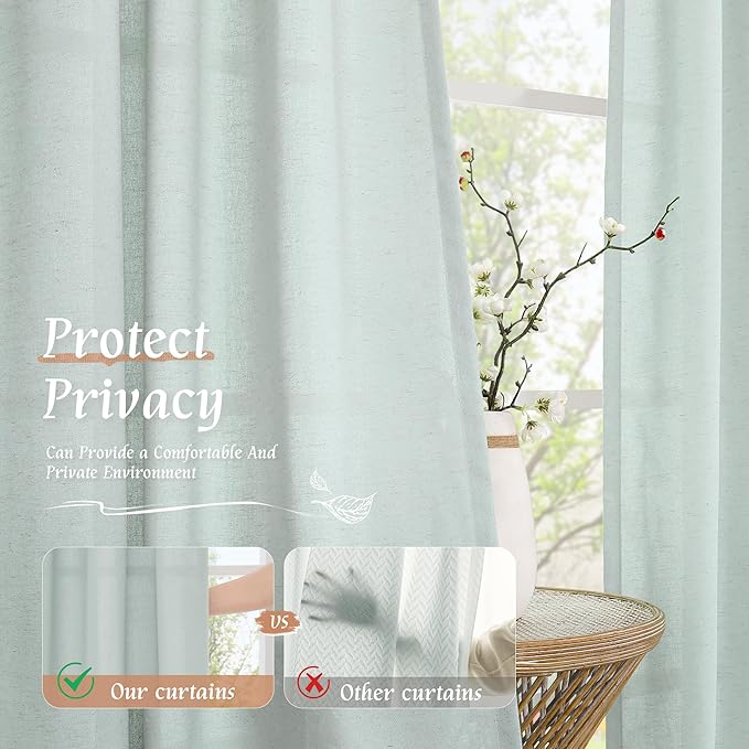 LAMIT Linen Blended Curtains 72 inch for Bedroom, Linen Textured Light Filtering Drapes Rod Pocket Boho Neutral Panels for Farmhouse/Living Room, 2 Panels, 52 x 72 Inch, Light Blue