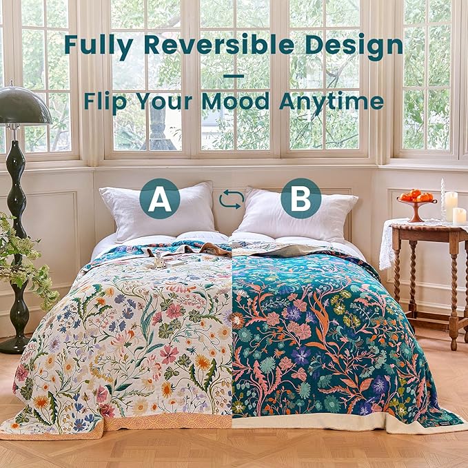MSGKV The Boho Layer: 50"x60" Cotton Throw Blanket – Lightweight & Reversible Maximalist Colorful, Decorative Accent for Couch Snuggles, Bed Layers & Road Trips