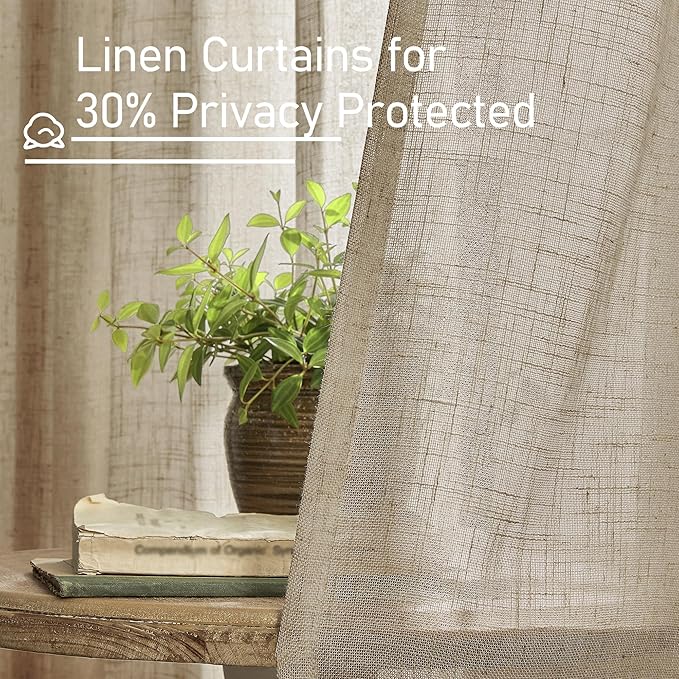 LAMIT Linen Curtains 48 Inch Length 2 Panels, Light Filtering Panels Back Tab and Rod Pocket Country Decor Drapes for Kitchen/Window/Loft Room/Bedroom, 34 x 48 Inch, Taupe