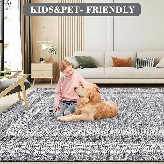 Washable 2.5x10 Kitchen Runner Rug, Easy Clean Geometri Rugs for Hallway Entryway, Indoor Outdoor Non Slip Rug Farmhouse Morden Carpet Door Mat Area Rug for Laundry Room Grey