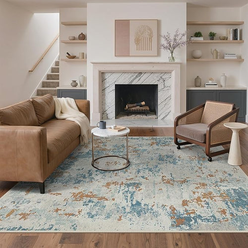 Area Rugs 8x10 for Living Room Bedroom, Modern Abstract Machine Washable Rug, Large Soft Low Pile Floor Carpet with Non Slip Backing for Dining Room, Teal and Terracotta
