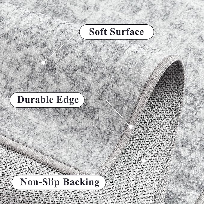 PureCozy 6x9 Area Rug Washable Vintage Living Room Carpet Large Indoor Non Slip Grey Bedroom Distressed Low Pile Retro Accent Throw Rug for Dining Room