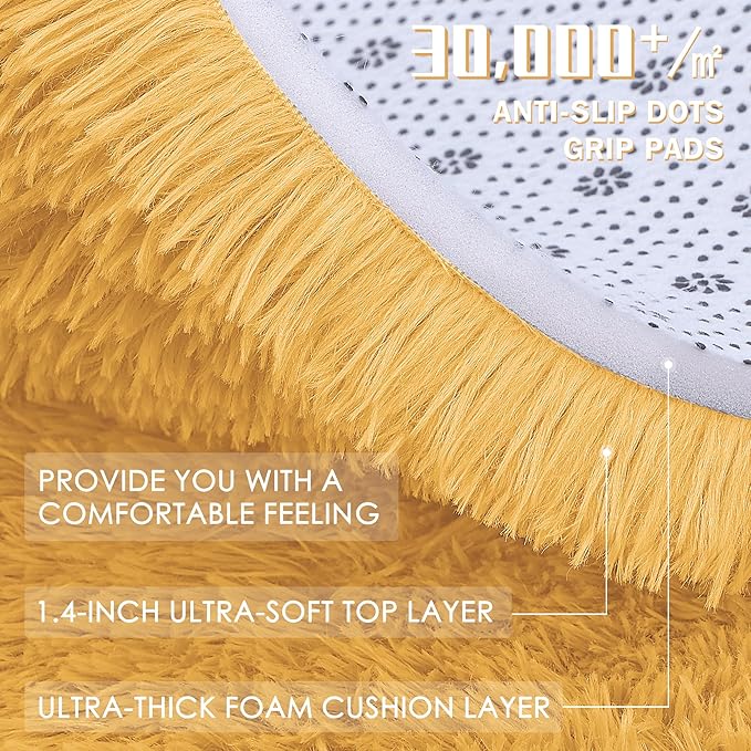 OLANLY 9x12 Machine Washable Large Area Rugs for Living Room, Bedroom, Soft Fluffy Shaggy Bedside Rug, Indoor Floor Carpet for Kids Girls and Boys, Dorms, Nursery, Home Decor Aesthetic, Mustard Yellow
