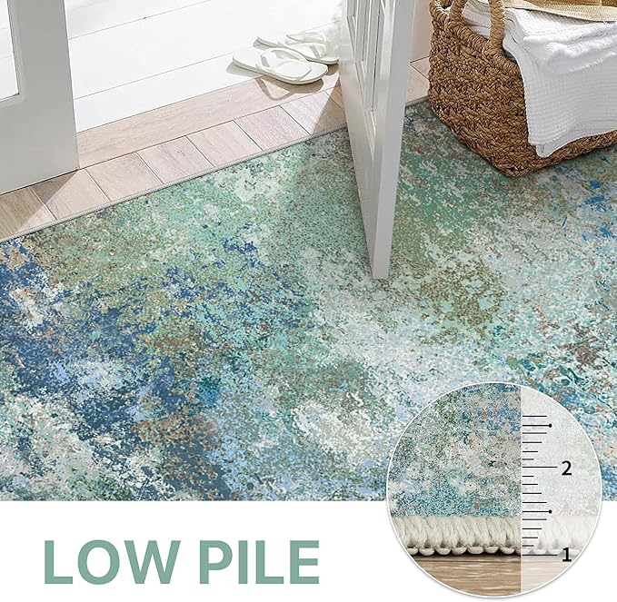 BEIMO Area Rugs 10x14 for Living Room Bedroom, Modern Abstract Machine Washable Rug, Large Soft Low Pile Floor Carpet with Non Slip Backing for Dining Room, Blue Green