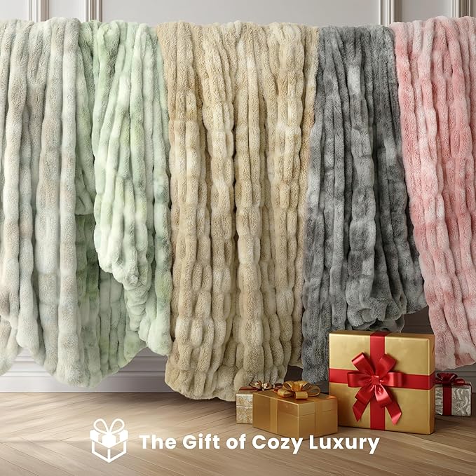 Ultra Soft Cozy Faux Fur Throw Blanket, Fuzzy Plush Thick Fur Blanket, Oversize Luxury Fluffy Blanket for Couch, Sofa, Bedroom, and Living Room,50x60 Inches,Double Sided Tie-Dye Light Grey
