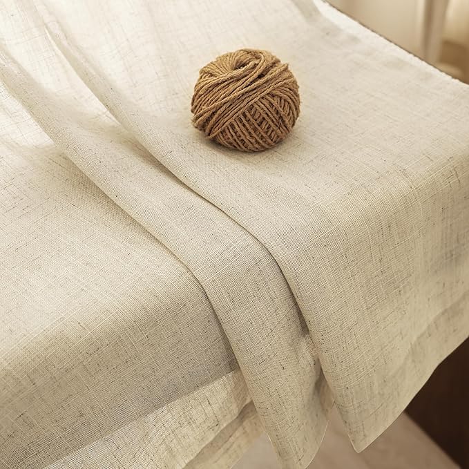 Faux Linen Beige Curtains 120 inches Long for Living Room Rustic Farmhouse Linen Drapes Semi Sheer Burlap Textured Canvas Cloth Curtain Panels Set of 2 Kahki Tan Colored