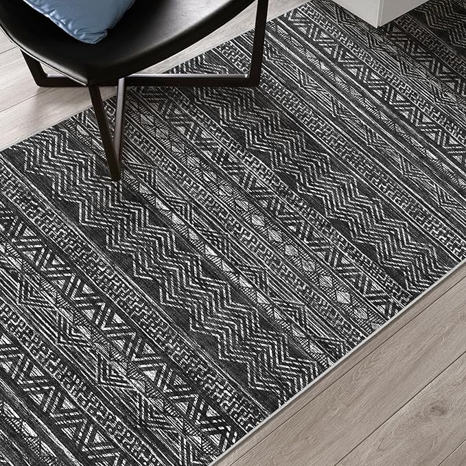Ksrau 3x20 Runner Rug Washable - Extra Long Non-Slip Modern Runners for Hallway Soft Moroccan Low Pile Indoor Floor Mat for Living Room Kitchen Waterproof Geometric Runner Rugs Entryway 3x20 Black