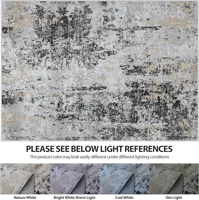Runner Rug for Hallways Kitchen 2'6"x8' Washable Non Slip: Carpet Non Skid 8ft Entryway Rubber Backed 8 Feet Neutral Abstract Modern Rug Low Pile Pet Friendly Indoor Black Grey Gold