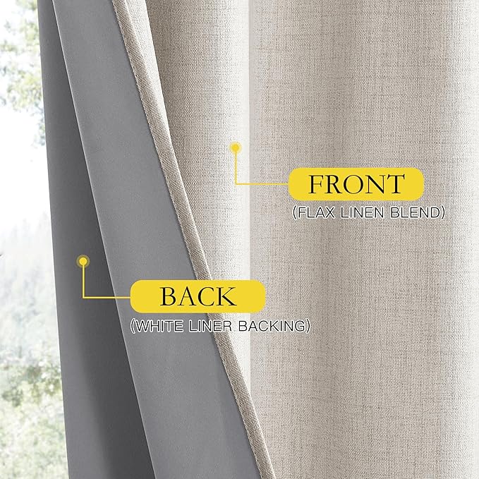 NICETOWN Brich Vintage Open Linen Weave Flax Thermal Curtains, 100% Blackout Curtains 84" Long for Dining Room, Soundproof Window Treatment Drapes for Hall Room, 42" Wide Per Panel, Set of 2