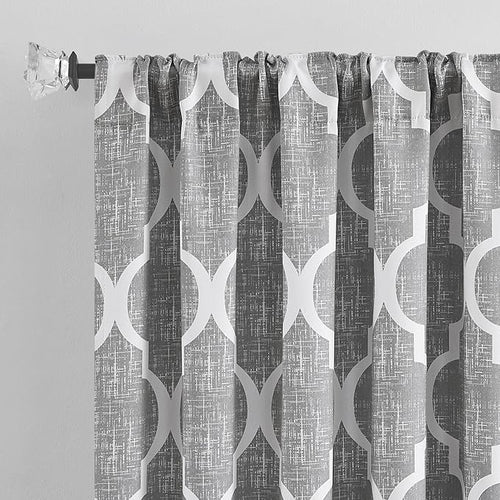 Beauoop 100% Blackout Curtains 63 Inches Long 2 Panels for Bedroom Living Room Grey Moroccan Geo Room Darkening Thermal Insulated Soundproof Rod Pocket Back Tab Window Treatments Drapes, 50x63