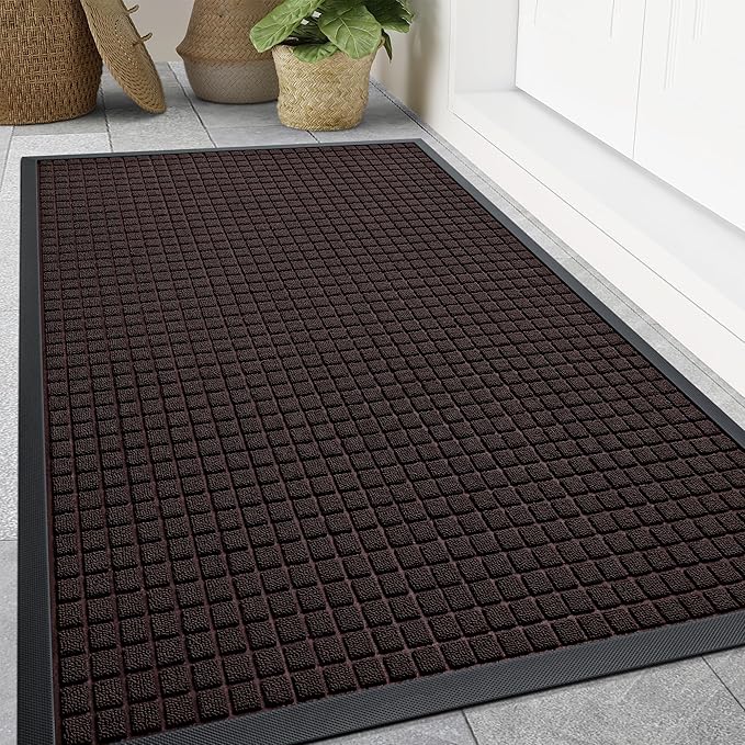 Smiry Front Door Mat Outside Entrance, Heavy Duty Natural Rubber Doormat, Non Slip, Trap Dirt and Moisture, Easy Clean, Low Profile Welcome Floor Mats for Indoor Outdoor Entry, 59x34 Inch, Brown