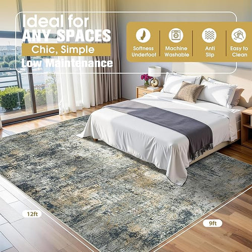 9x12 Area Rugs for Living Room Rug Washable: Abstract Large Rug for Dining Room Bedroom Carpet Non Slip 9 by 12 Indoor Modern Nursery Home Office Multi