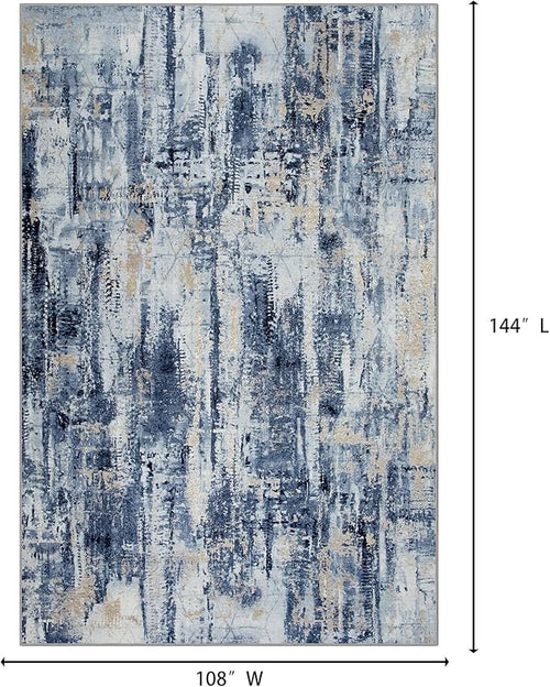 9x12 Area Rugs Washable Rug: Modern Abstract Living Room Rug Soft Anti-Skid Thin Carpet Indoor Floor Non-Shedding Carpets for Bedroom Dining Room Farmhouse Nursery Home Office Blue Gold