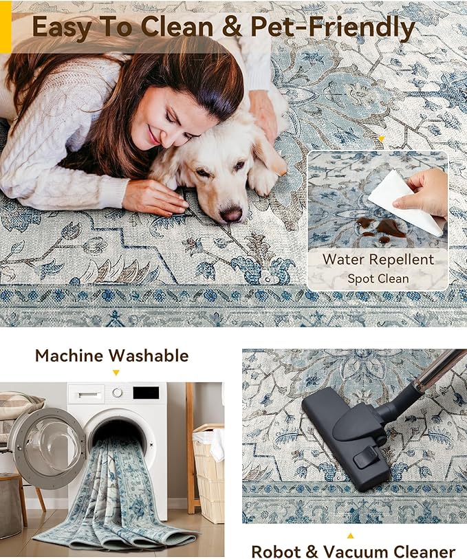 Area Rugs 2'6''x5' Runner Rug Non Slip Washable for Kitchen Hallway Bedroom Beside Laundry Room Bathroom Rug, Floor Carpet, Light Blue Navy Beige Gray White