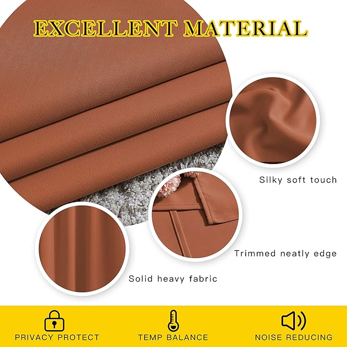 NICETOWN Blackout Burnt Orange Curtains 84 inches Long - Grommet Top Room Darkening Thermal Curtains Sound Blocking Window Treatments for Bedroom/Living Room (2 Panels, W37 x L84)